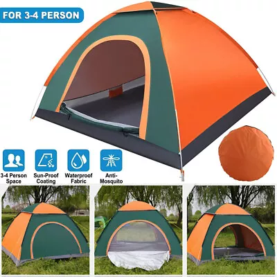 3-4 Man Automatic Pop Up Tent Camping Tent Waterproof Outdoor Hiking Family Tent • $36.98