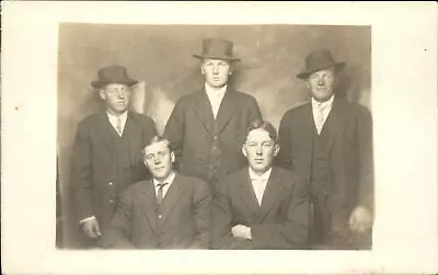 RPPC Edwardian Men Studio Portrait Fedoras Suits 1904-1918 Real Photo Postcard • $8.09