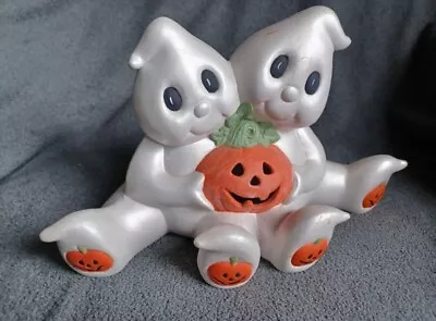 Vintage Halloween Ceramic Lighted Ghost Jack O Lantern Pumpkin Buddy Decoration • $29