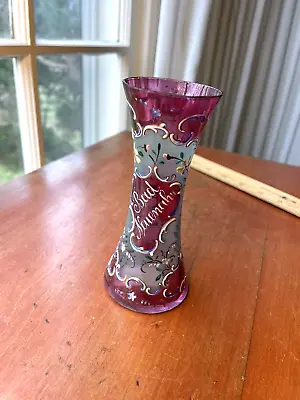 Antique Moser Cranberry Gold Enameled Decorated  Vase 5 In • $115