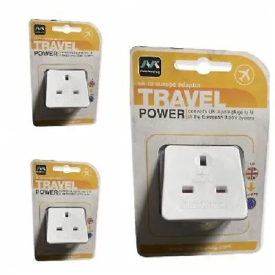 UK EUROPE Travel Adaptor Masterplug White Pack Of 3 United Kingdom To EU Adaptor • £9.99