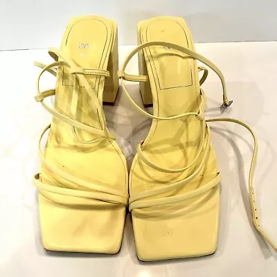 Zara Strappy Block Heel Sandals Sz 40 / 9 Yellow Ankle Strap Square Toe • $22.99