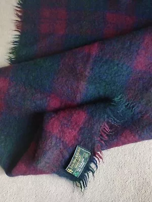 John Hanly Vintage Mohair Wool Tartan Shawl Throw Blanket  130 Cm X 77 Cm • £9.99