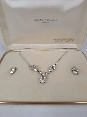 Vintage Van Dell Sterling Clear Rhinestones And Screw On Earrings  Bridal Set • $40