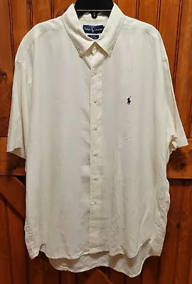 Ralph Lauren Shirt Mens Large White Linen Blake Button Down Short Sleeve Pony • $34.95