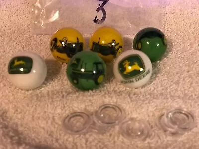 Six John Deere Advertising Marbles - Large!  0.969  With Stands. Free Shipping. • $18