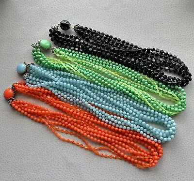 Vintage Multi Strand Large Clasp  Plastic Beaded Necklaces 4 Pieces Included • $18