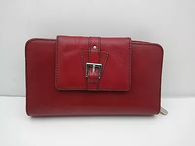 Etienne Aigner Large Red Soft Leather Checkbook Wallet Buckle Detail • $39.75