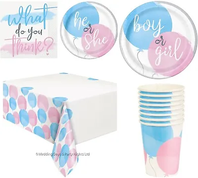 He Or She Boy Or Girl Gender Reveal Baby Shower Tableware Party Decor Blue Pink • £2.98