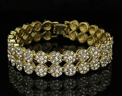 Mens Double Row Cluster Iced Cz Bracelet 14k Gold Plated Hip Hop Jewelry • $11.95