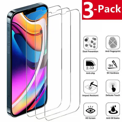 $7.99 • Buy 3 Pack For IPhone 13 12 11 Pro XS Max XR 8 Plus Tempered Glass Screen Protector