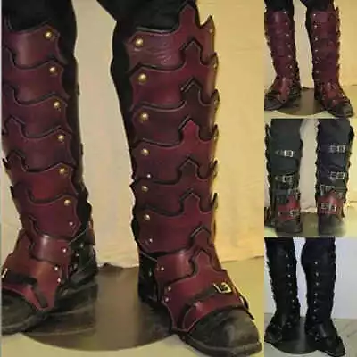 Larp Leather Leg Armor Gothic Greaves Half Chaps Gaiter Medieval Viking Knight  • $43.71