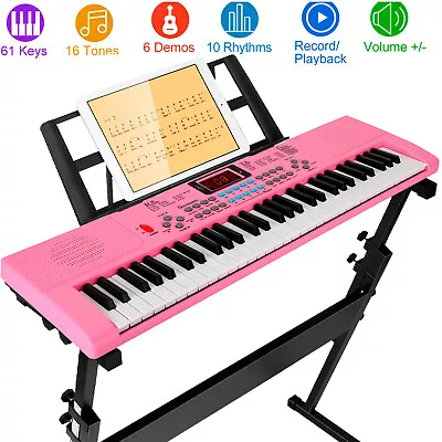$54.72 • Buy Pink Digital Piano Keyboard 61 Key Portable Electronic Instrument With Stand+Mic