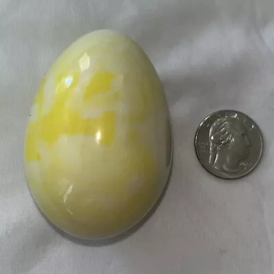 Vintage Alabaster Hand Carved Stone Egg Yellow Swirl Marble • $14.95