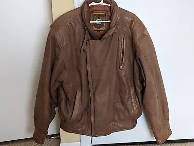 Vtg IOU Mens Leather 90s Bomber Jacket L Brown • $47.50