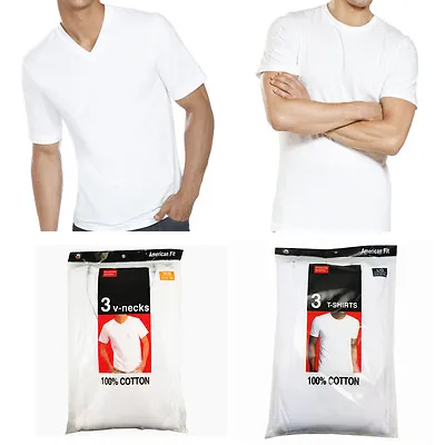 3-6 Pack For Mens 100% Cotton Crew& V-Neck Tagless T-Shirt Undershirt White S-XL • $13.99