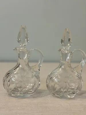 Pair Of Vintage Lausitzer 24% Lead Crystal Oil & Vinegar Cruets Perfect Cond • $49.99