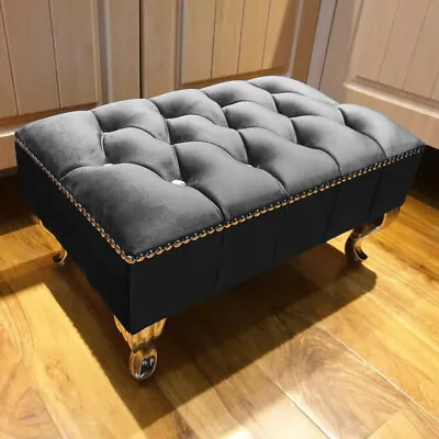 £49.94 • Buy Upholstered Chesterfield Footstool Pouffe Fabric Foot Stool Seat Small Bench