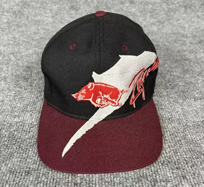 Vintage Arkansas Razorbacks Hat Cap Snap Back Black Red Lightning Bolt NCAA 90s • $299.99