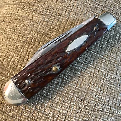 VINTAGE Old  Crucible Knife Co New York  2 Blade Bone Pocket Knife #28 • $31