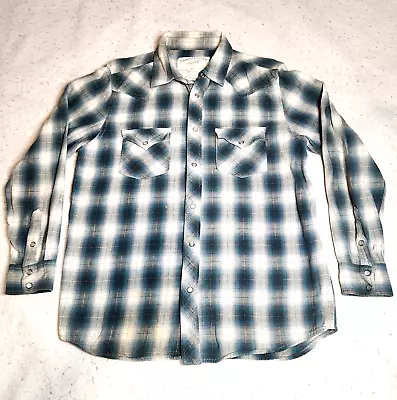 Canyon River Blues Mens Western Shirt Sz M Blue Plaid Classic Fit Pearl Snap EUC • $8.49