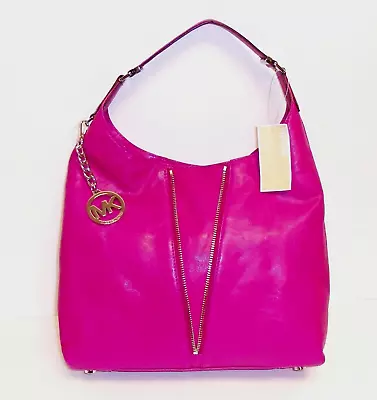 New Michael Kors Newman Fuschiahot Pink Leather Large Hoboshoulderhand Bag • $369.99