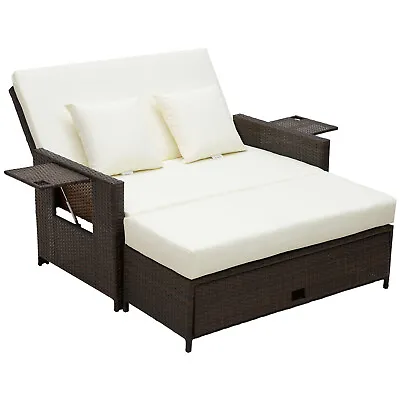 2 Seater Garden Rattan  Sofa Sun Lounger Daybed Fire Retardant Sponge • £405.21