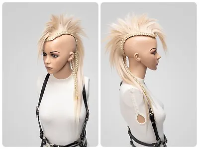Blonde Glued Clip-In Mohawk Hairpiece Wigs Festivals Carnivals Cyberpunk Toupees • $180.29