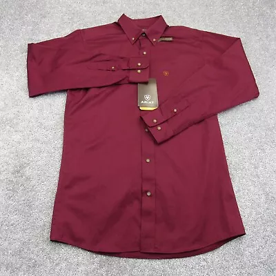 Ariat Solid Twill Fitted Long Sleeve Shirt Mens Medium Burgundy Button Down Logo • $39.99