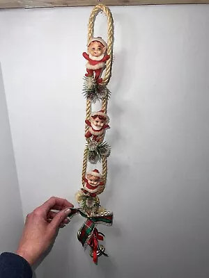 VTG Busy  Christmas Pixie Plastic Elf Elves On Rope Ladder Decor 19” RARE • $36.95