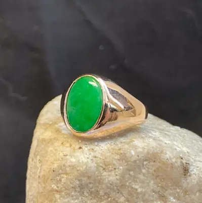 Jade Ring Antique 10x14mm Natural Green Jade Men's Ring 14k Yellow Gold Finish • $228.08