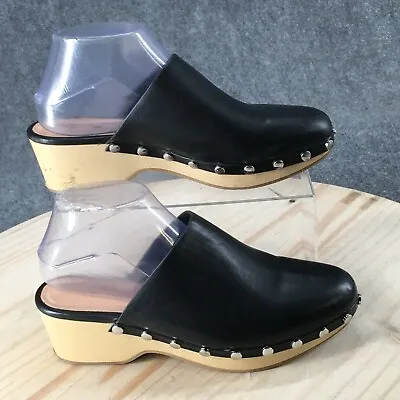 Zara Sandals Womens 38 Studded Mule Clogs Heels Casual Black Leather Slip On • $29.99