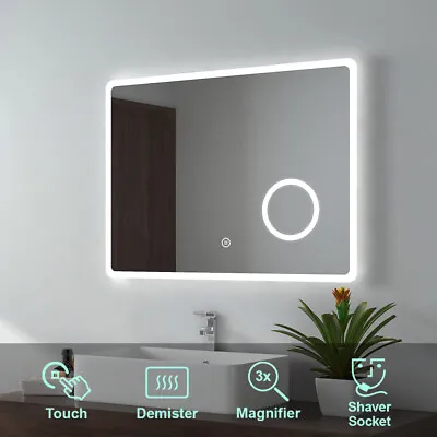 Illuminated LED Bathroom Mirror With Shaver Socket Demister 3X Magnifier Lights • £149.99