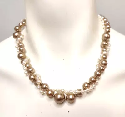 Vintage J Crew Crewcuts Collar Necklace Beaded Twist Bronze Pearl Beads • $8