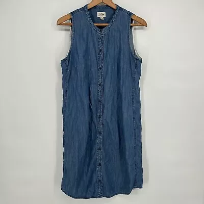 J Crew Dress Womens Medium Blue Sleeveless Shirt Dress In Chambray Button Front • $12.60