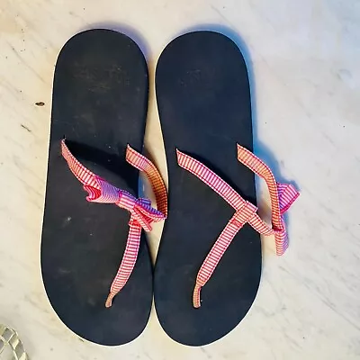 Hollister California Flip Flops Womens 7 Ribbon Flip Flop Sandal Stripes Bows • £9.72