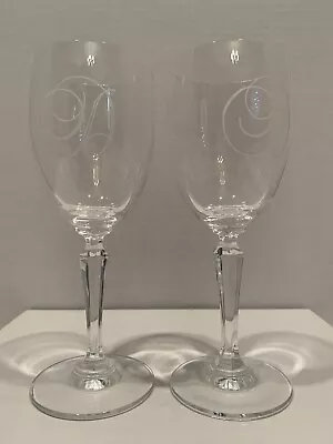 Set Of 2 Crystal Wine Glasses Etched W/ Cursive  D   Monogram 7  Tall • $15