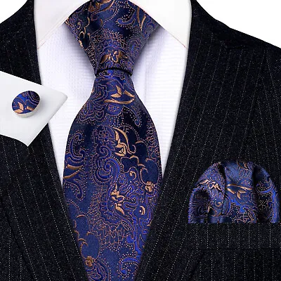 USA Mens ALL Silk Tie Striped Solid Paisley Necktie Hanky Cufflink Set Wedding • $11.99