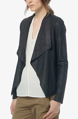 VINCE. Women's $700 Black Drape Open Front Leather Jacket Size Large EEUC • $250