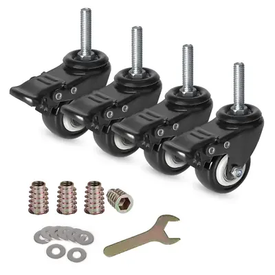 8T8 2 Inch Caster Wheels With Brake PU Casters Set Of 4 Heavy Duty 3/8�-16x1- • $22.31