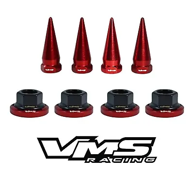 4 Vms Racing Strut Tower Spikes + Red Washers & Black Flanged Nuts For Honda • $29.95