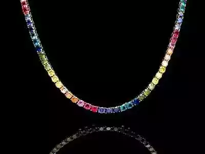 4mm 29TCW Rainbow Multi-Gemstone Tennis 18  Necklace In 14K Yellow Gold Over Her • $349.99