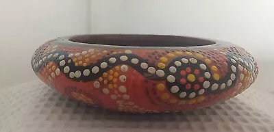 Lovely Signed First Nations Dot Painting Wooden Bowl • $9.95