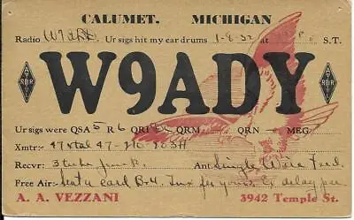 $6.02 • Buy QSL  1933 Calumet Michigan  Radio Card   