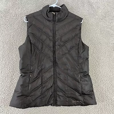 Eddie Bauer Vest Womens L Puffer Jacket Black Quilted Goose Down Hiking Outdoors • $21