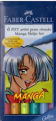 Faber-Castell 6 Pitt Artist Pens Brush NEW Manga Shojo Set • £16.25