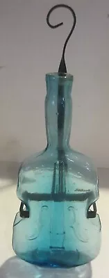 Vintage Blue  Violin Shape Vase W/ Metal Hanger • $17.95