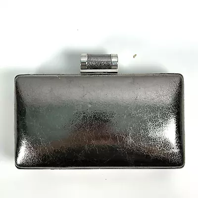 Vintage Magid Metallic Silver Faux Leather Metal Box Clutch Evening Bag Purse • $52
