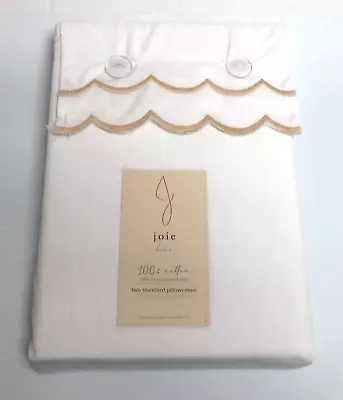 Joie Home Standard Pair (2) Cotton White Pillowcases With Embroidered Beige Trim • $23.89