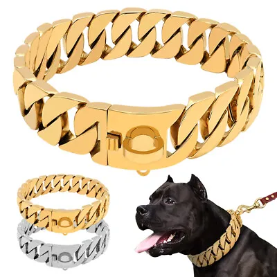 Luxury Choker Chain Dog Collar Large Dog Heavy Duty Gold Pet Training Collar  • $159.49